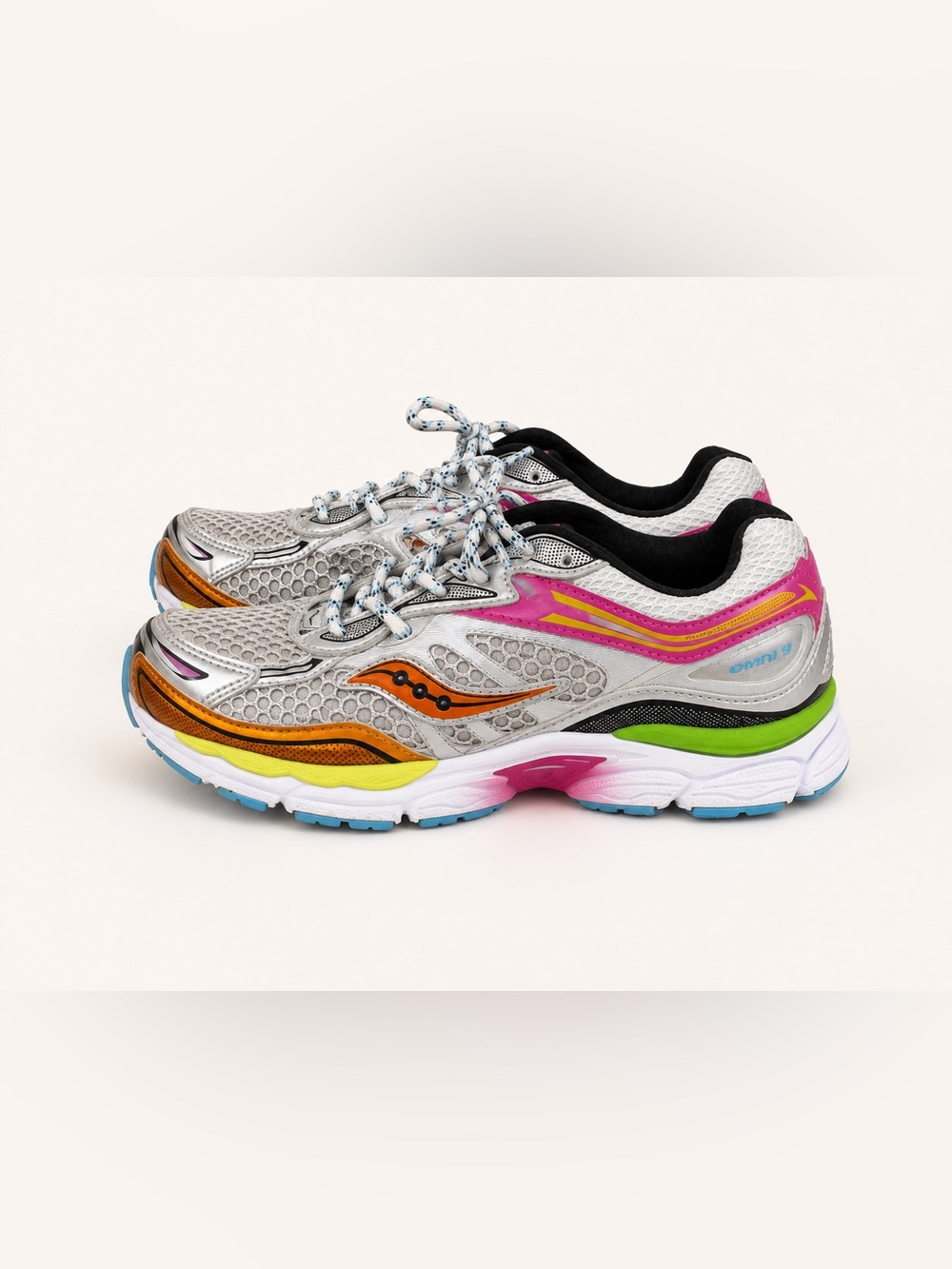 Saucony Kids Silver Mesh Sneakers with Pink, Orange, Green & Yellow Accents